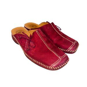 Nurture Red Suede Leather Mules 7M With Contrast Stitching Tie Detail Money